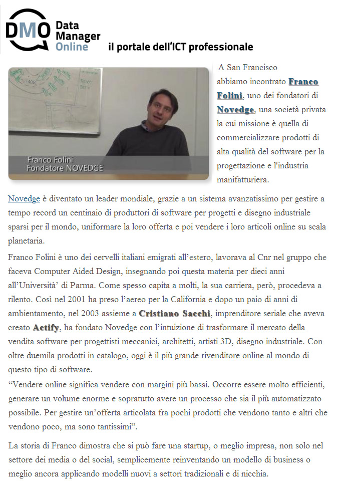 Data Manager Online: intervista a Franco Folini e articolo su Novedge
