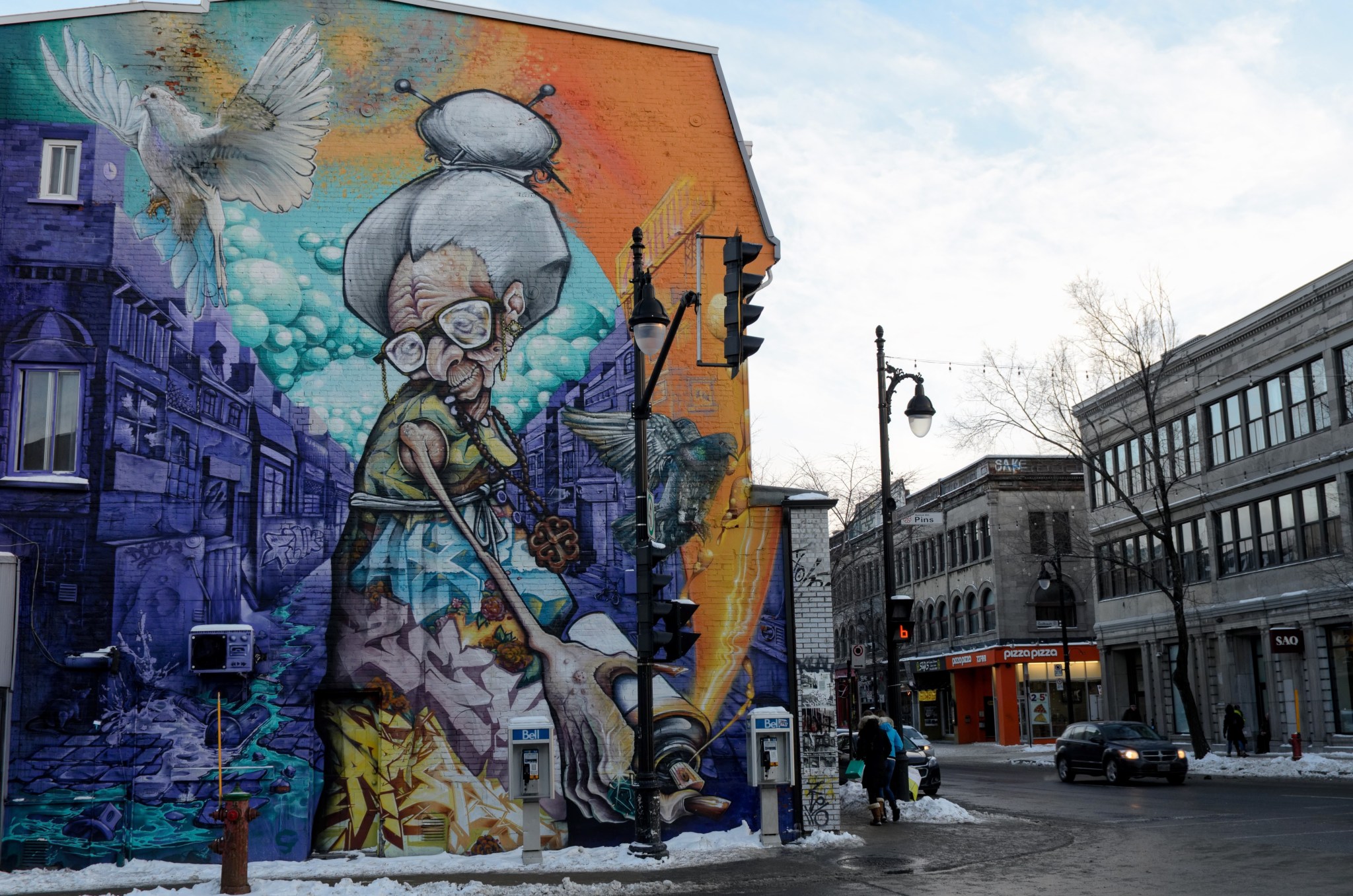 Murale lungo Rue Saint Laurent a Montreal, regione del Quebec, Canada