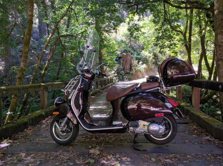 La Vespa non riesce a trattenersi quando vede un ponticello in legno