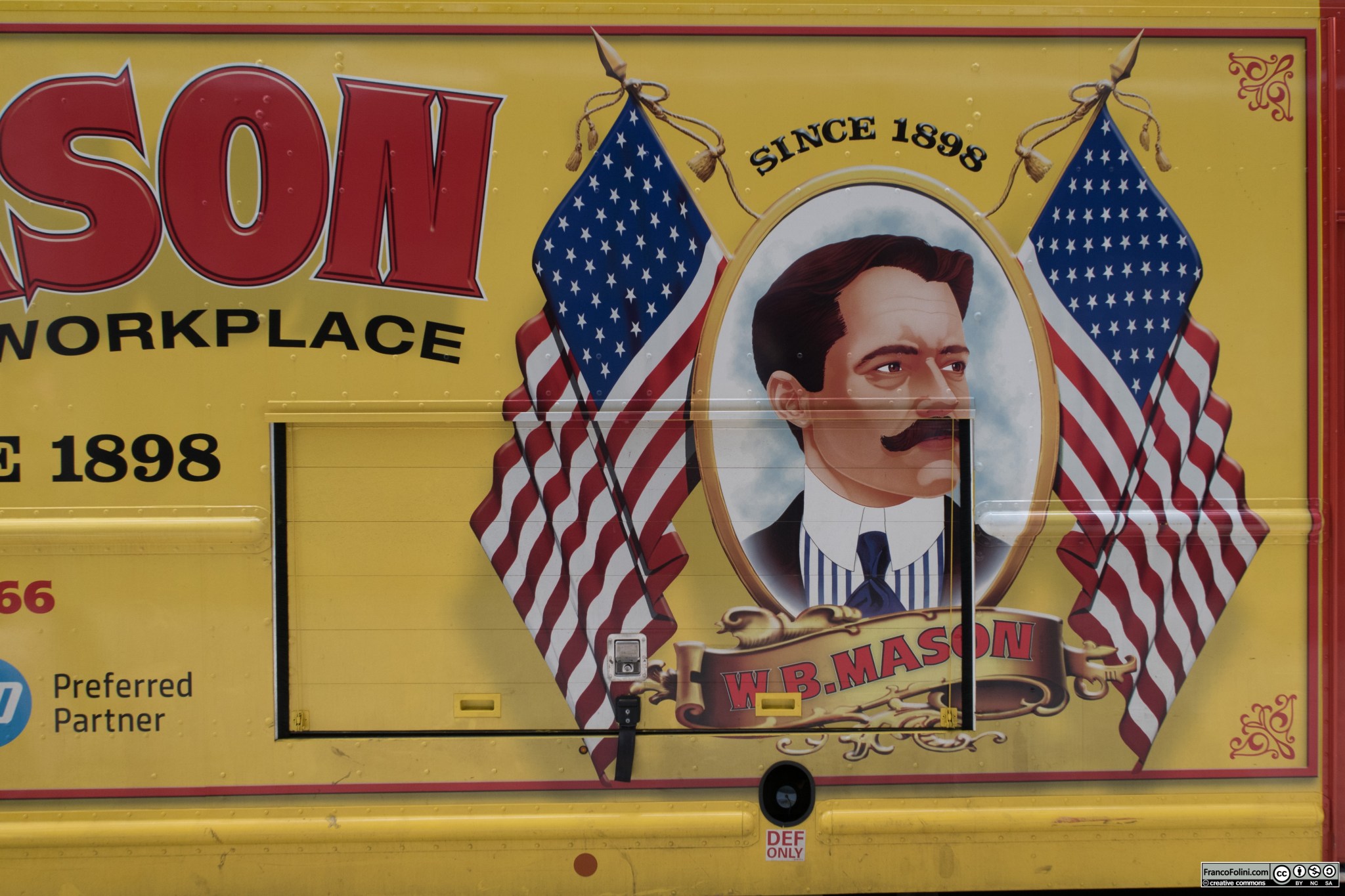 Truck with "W. B. Mason" company painted ad, NYC
