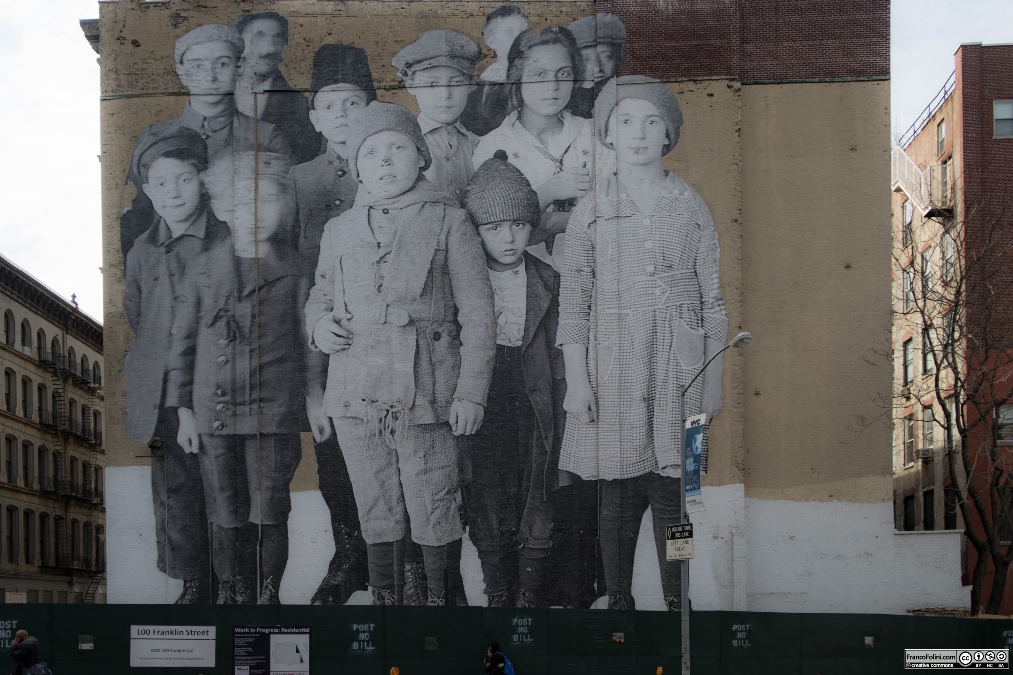 "Unframed, Ellis Island" gigantic mural by JR Parisian artist, 100 Franklin Street, Tribeca, Manhattan, NYC
