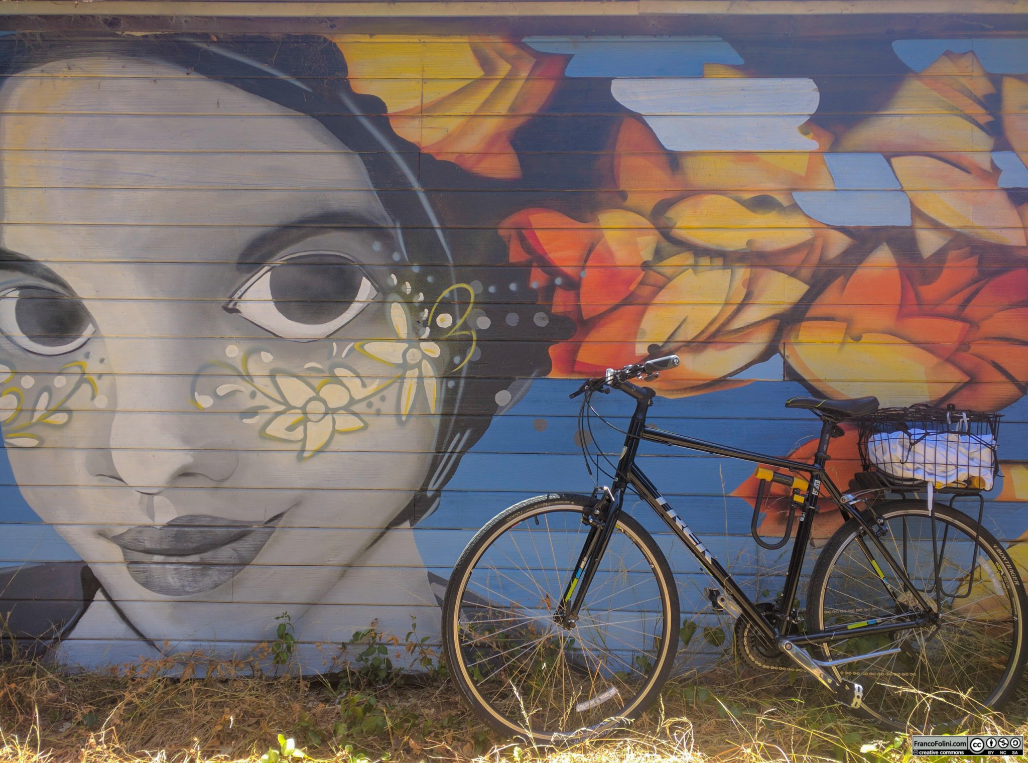 Bike and mural (mural by American-Chilean artist Cristian Muñoz)