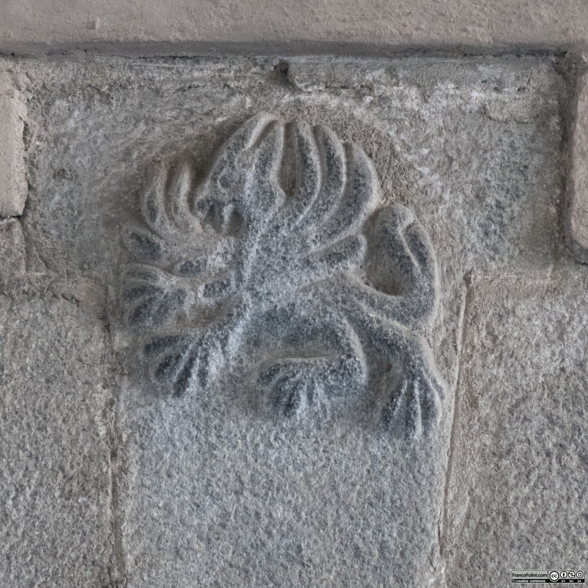 Grifone scolpito sulla chiave di volta di un portone di palazzo Guicciardi, Ponte in Valtellina