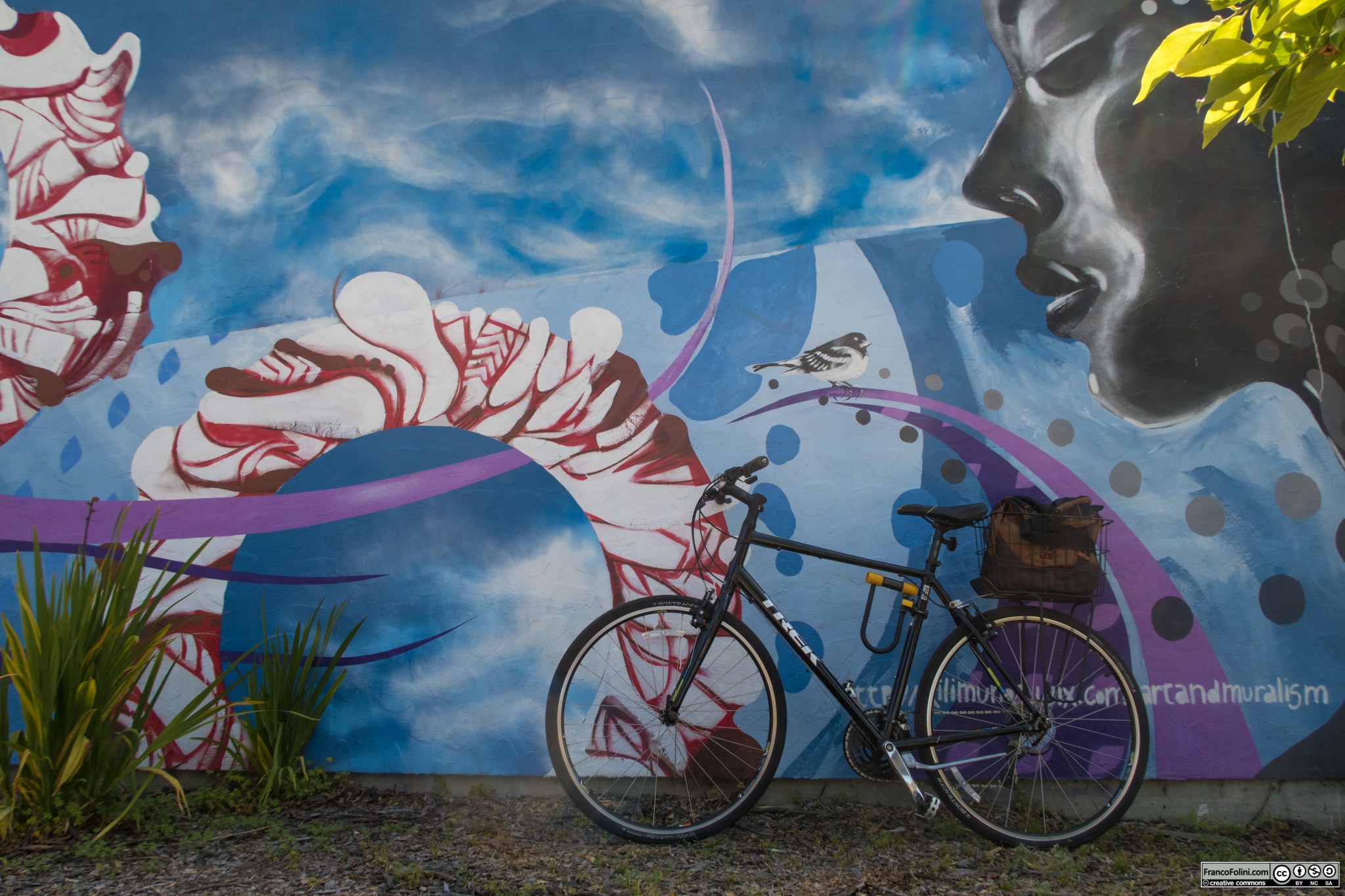 Bike and mural (mural by American-Chilean artist Cristian Muñoz)