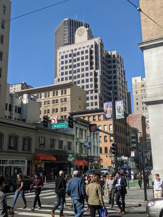 Busy Mission street, downtown San Francisco, California.