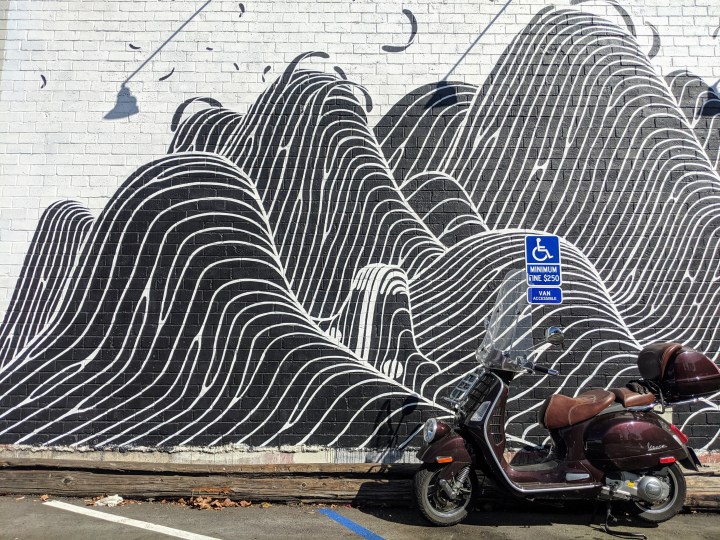 3D Geometry & the Vespa. Mural created by artist Brendan Monroe for Converse Wall to Wall Project in Berkeley