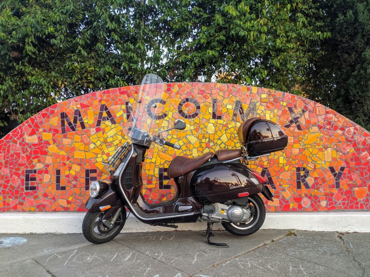 Ashby Avenue, Berkeley: mosaic on the corner of the Malcolm X Elementary School.