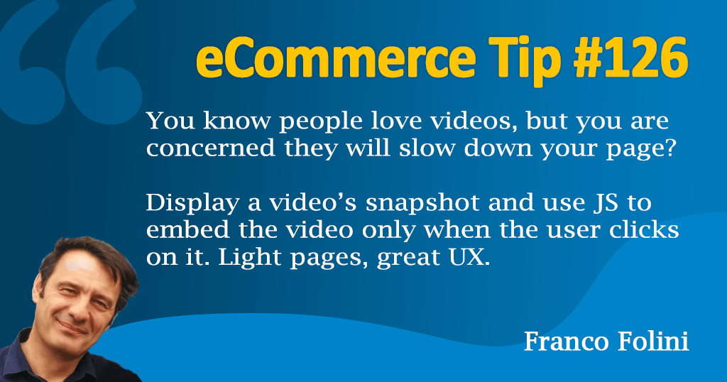 eCommerce :Show video snapshots and embed the videos with JS after the click.