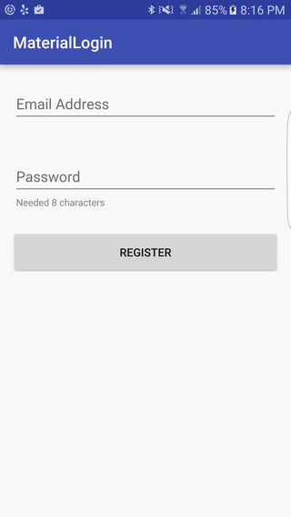 A mobile example of interaction with a form using float-labels.