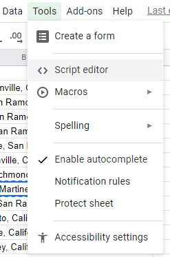 Starting the Google Script Editor IDE from Google Sheets