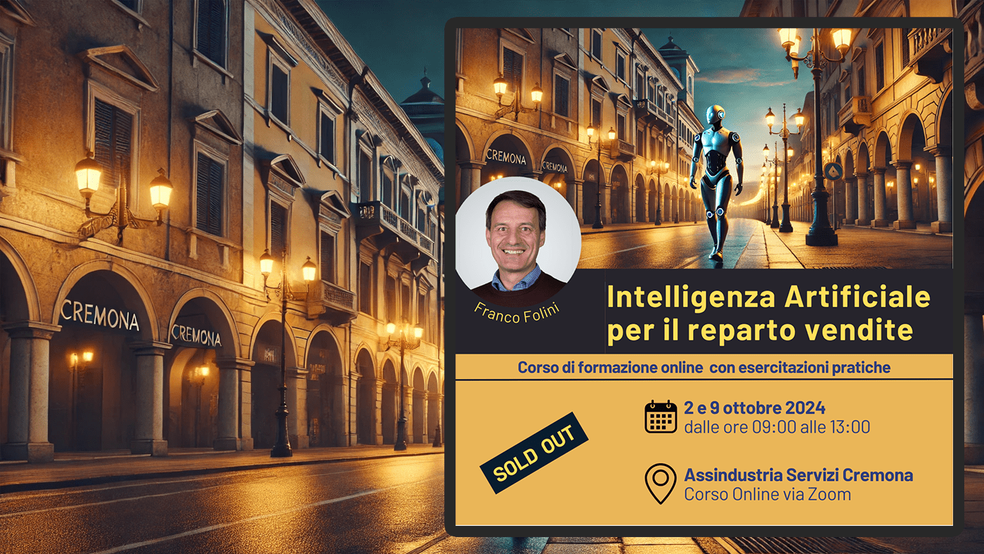 Corso di formazikone "Intelligenza Artificiale per il reparto vendite" tenuto per Assindustria Servizi Cremona